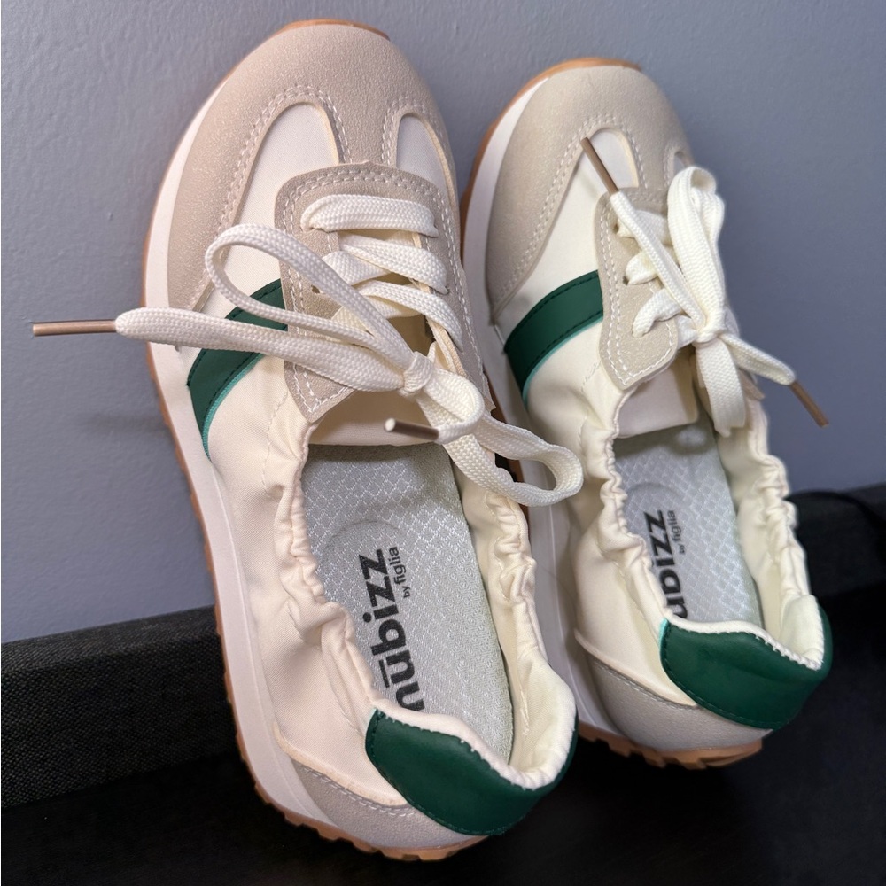 Brand New - Stylish Cream and Green Sneakers